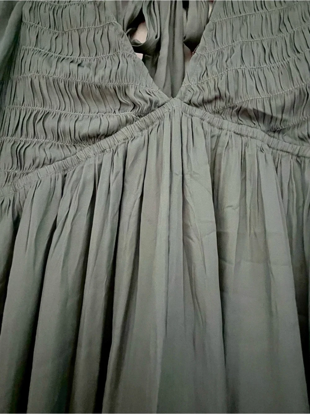 Mustard seed brand,Smocked V-Neck Long Sleeve Dress in Sage Green - Picture 2 of 5